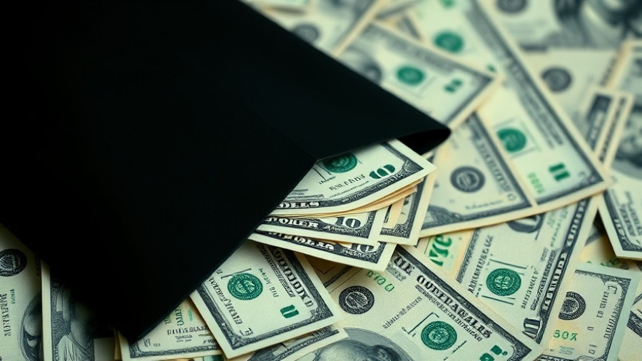 US dollar bills in envelope surrounded by cash for SBA loans in Texas.