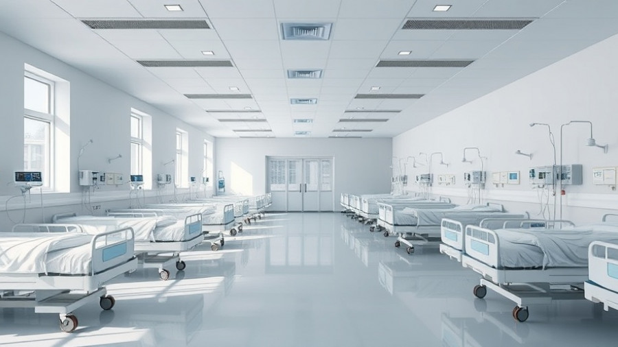 Spacious hospital room with empty beds and equipment, small business loans for medical practices concept.