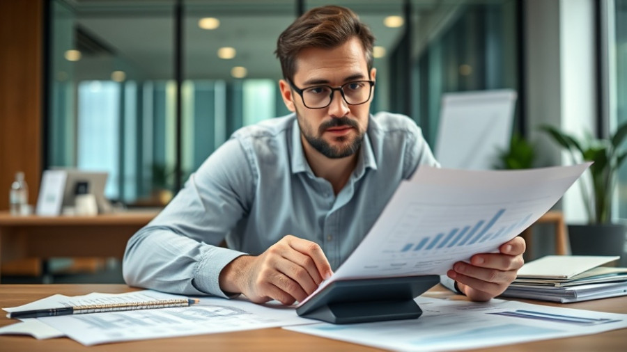 Reviewing financial documents for small business growth strategy.