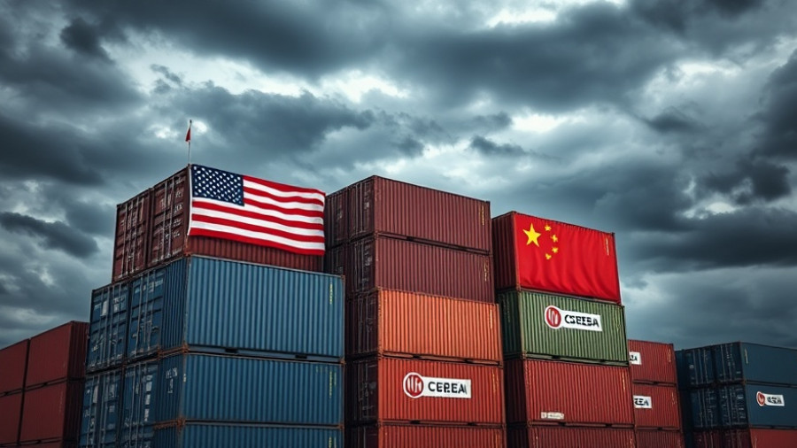 Shipping containers with US and China flags, symbolizing trade strategies.
