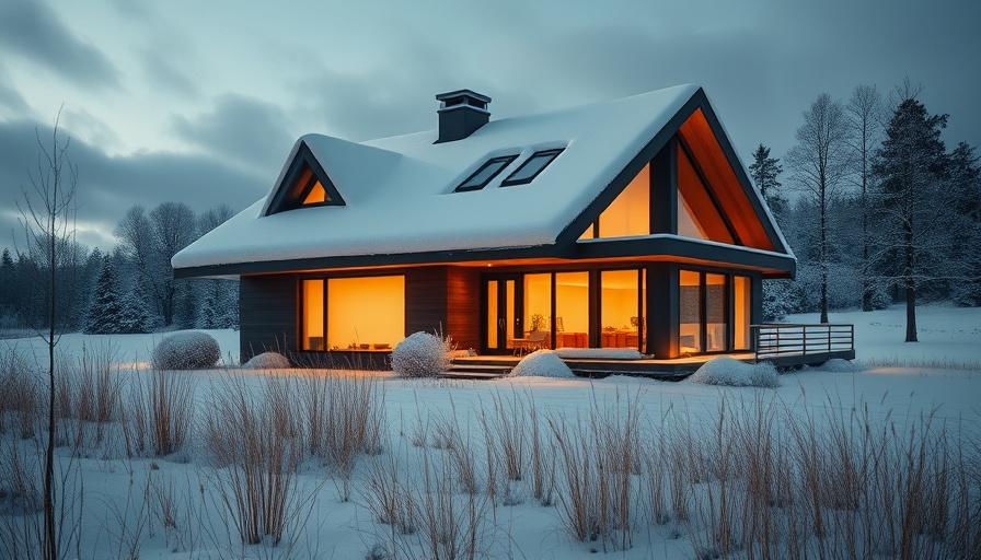 Winter-ready home with snow on roof in rural landscape