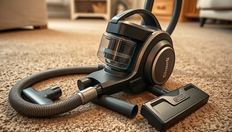 Disassembled Shark vacuum and parts on carpet for cleaning demonstration.