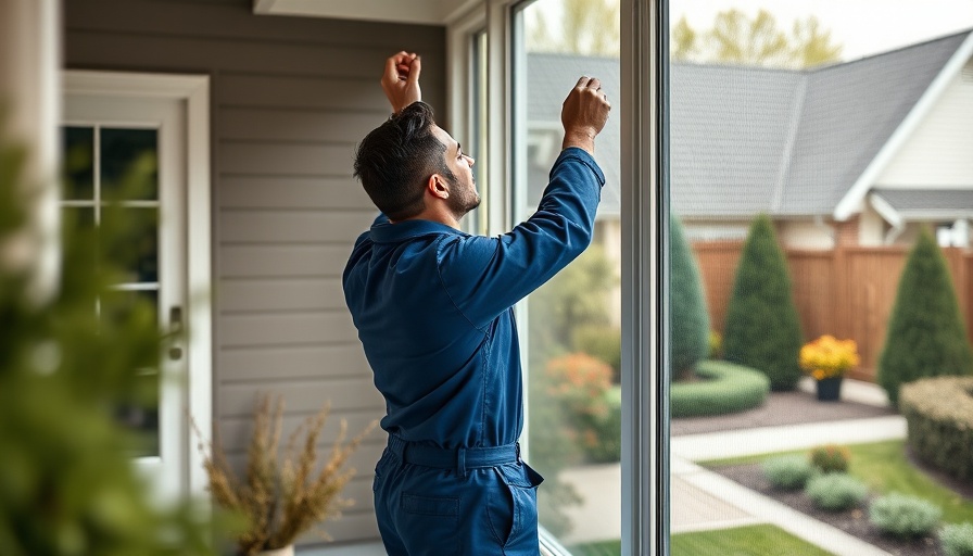 Man removing screen from window in suburban house