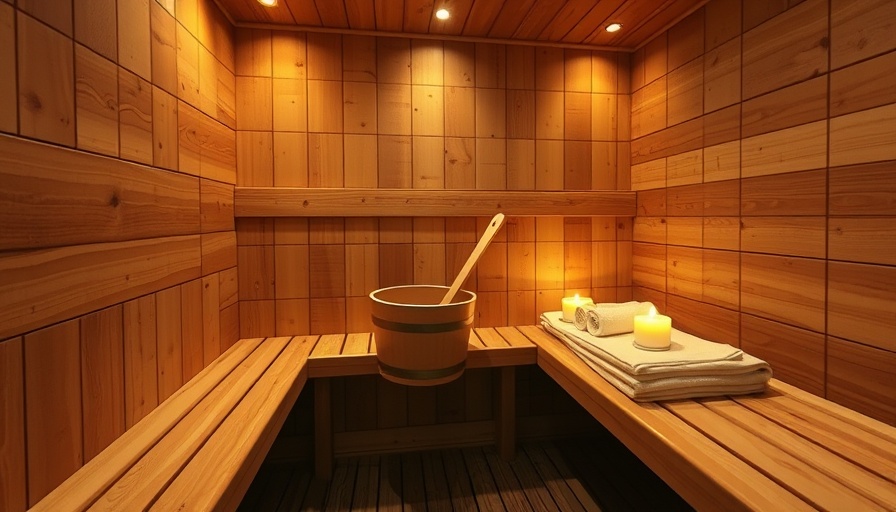 Cozy sauna interior with wood paneling, bucket, candles, towels.