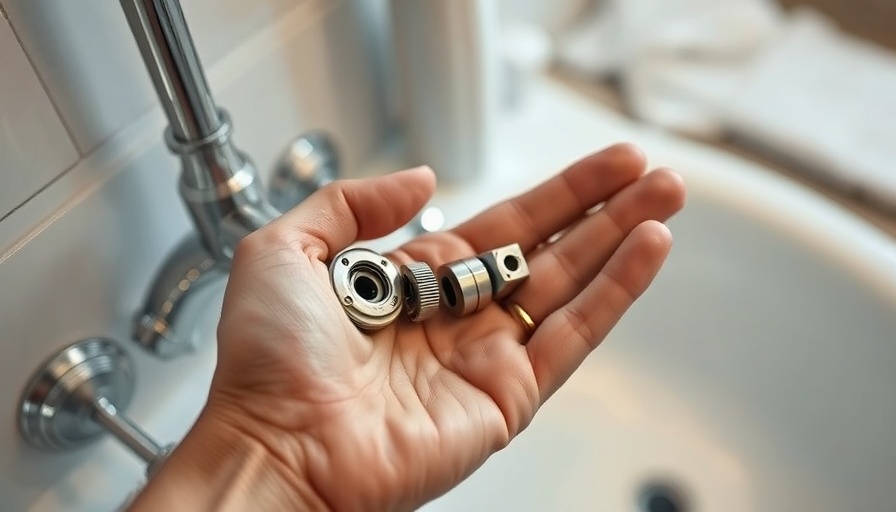 Hand holding shower diverter parts in bathroom for repair guide on how to fix a shower diverter.