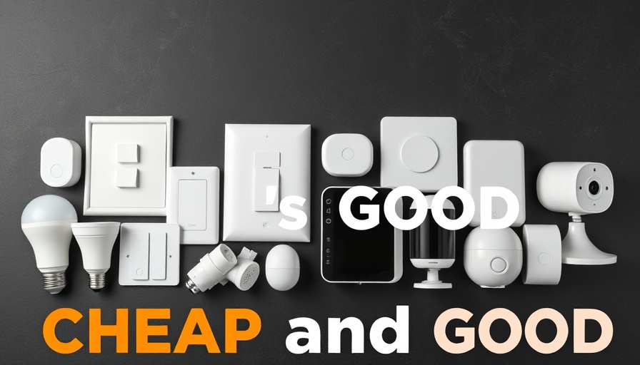 Affordable smart home gadgets neatly displayed with text 'CHEAP and GOOD'.
