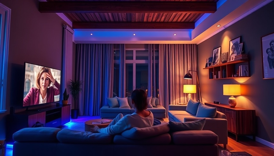 Modern room with smart TV and blue lighting solutions.