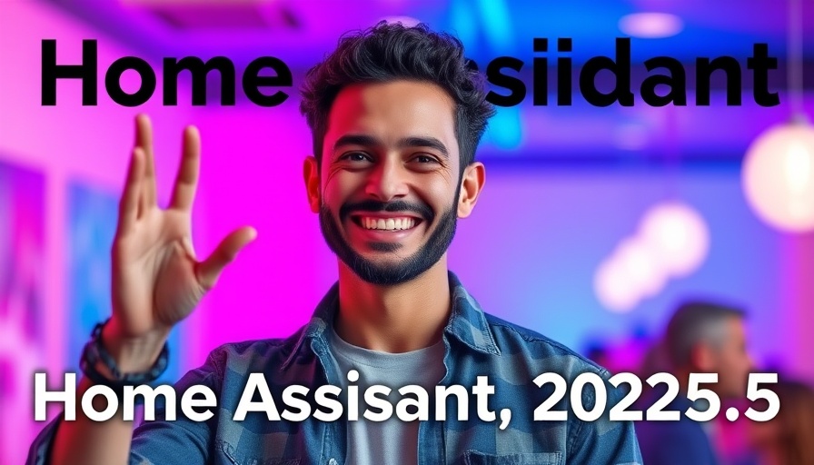 Home Assistant 2025.5 introduction with a smiling man gesturing.