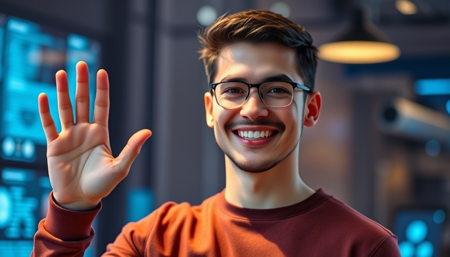 Man presenting Home Assistant 2025.5 features with a vibrant background.