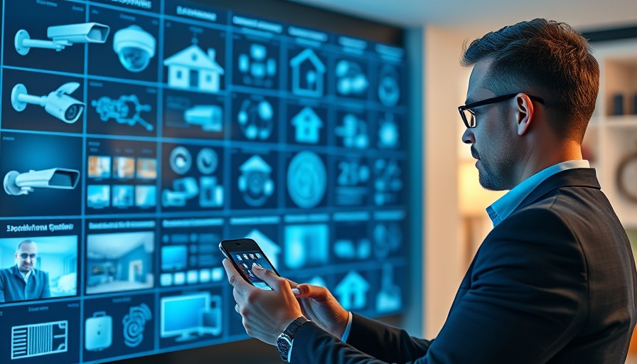 Businessman using phone for home automation services control.