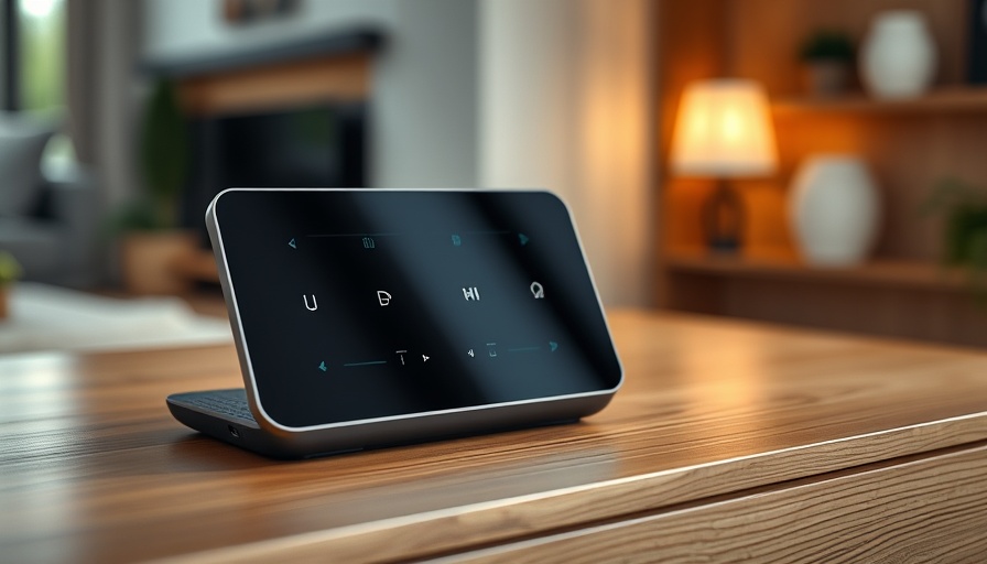 Modern home automation device on wooden table for system comparison.