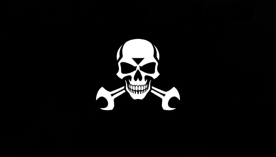 Minimalistic black and white skull logo with wrenches.