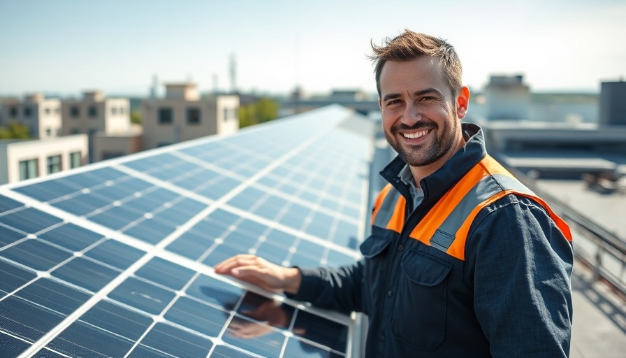 Confident technician inspecting solar panels on rooftop for home improvements that pay you.