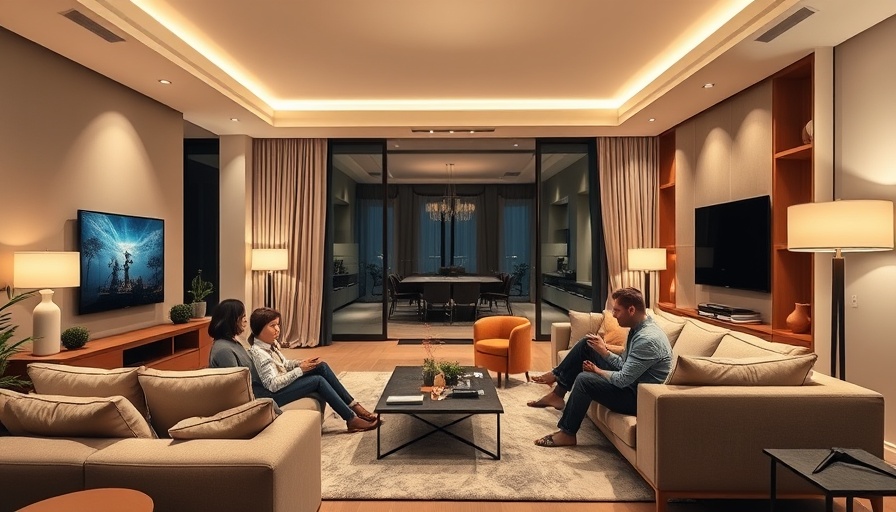 Modern living room with smart home devices and cozy ambiance