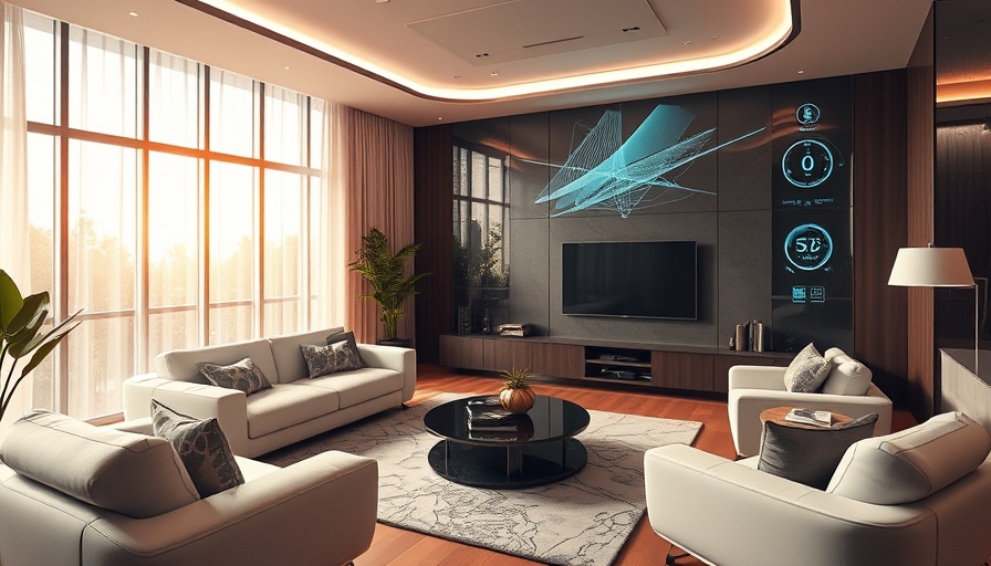 Modern living room with smart home automation ideas.