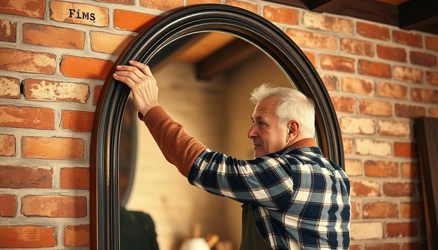 Niche home improvement specialist installing mirror in rustic interior.