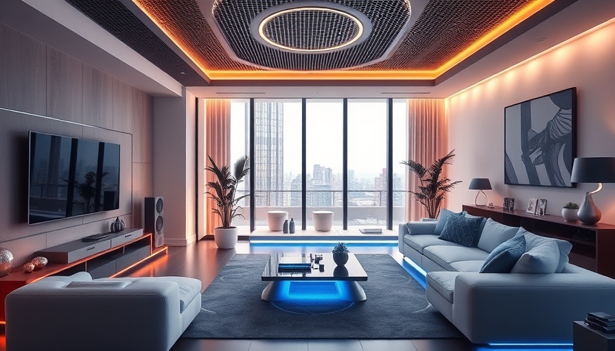 Modern living room with integrated smart home devices, home automation ideas