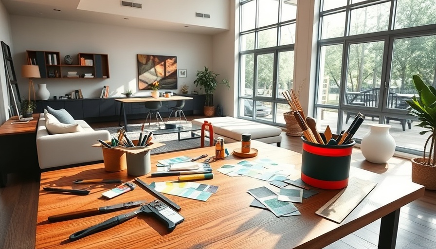 Home improvement tools in a modern living room for beginner DIYers.