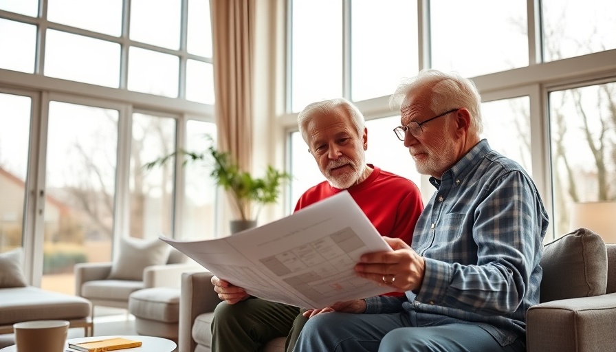 Elderly couple reviewing renovation plans in a modern living room, Protect Your Retirement Through Home Improvements.