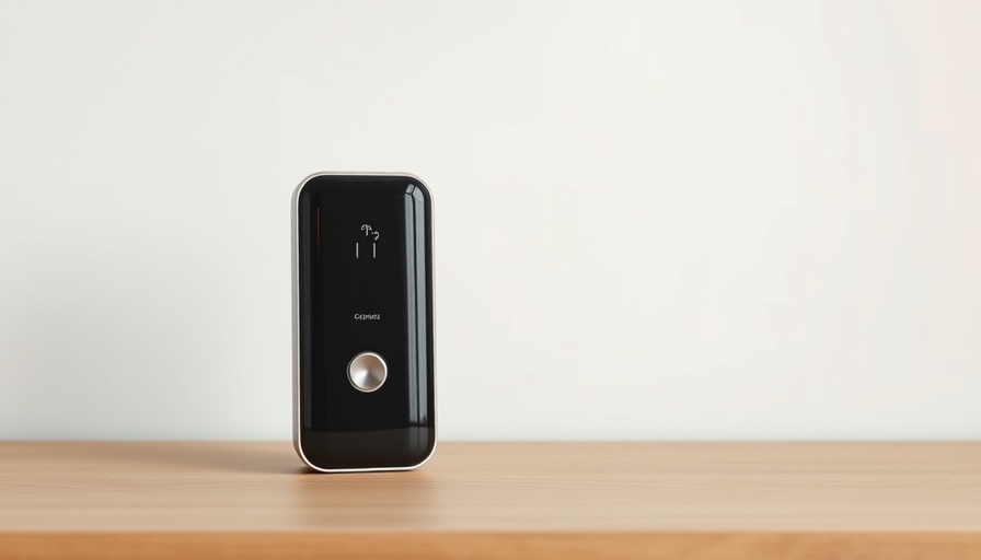 Sleek home automation device on a wooden surface.