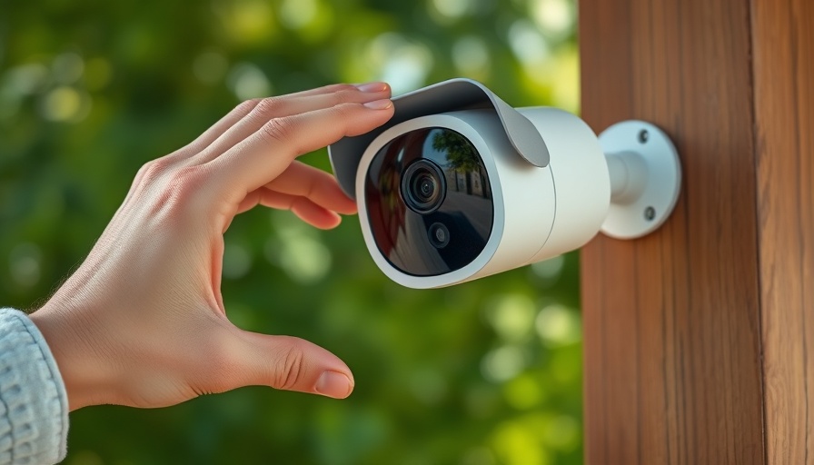Close-up of smart home security camera installation outdoors.