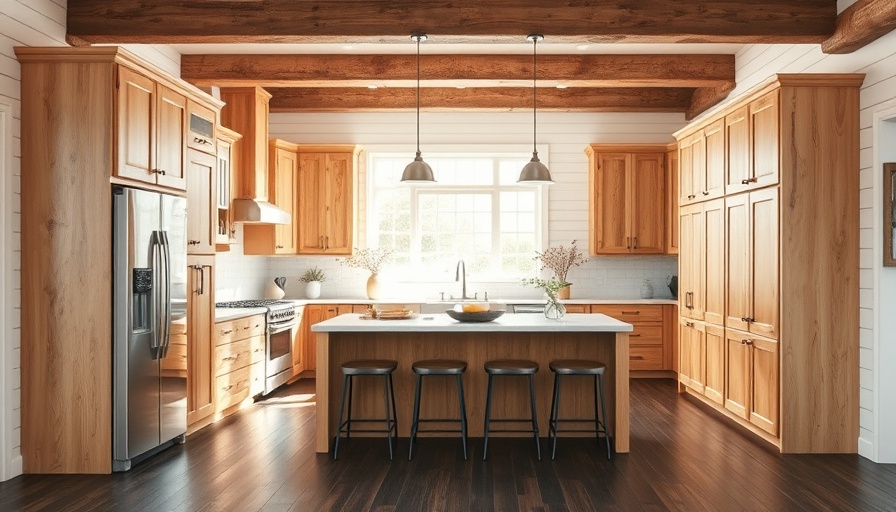 Custom cabinets in a rustic kitchen showcasing storage solutions.