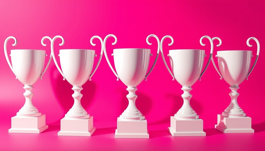 Three white trophies on teal bases symbolize project team success on a pink background.