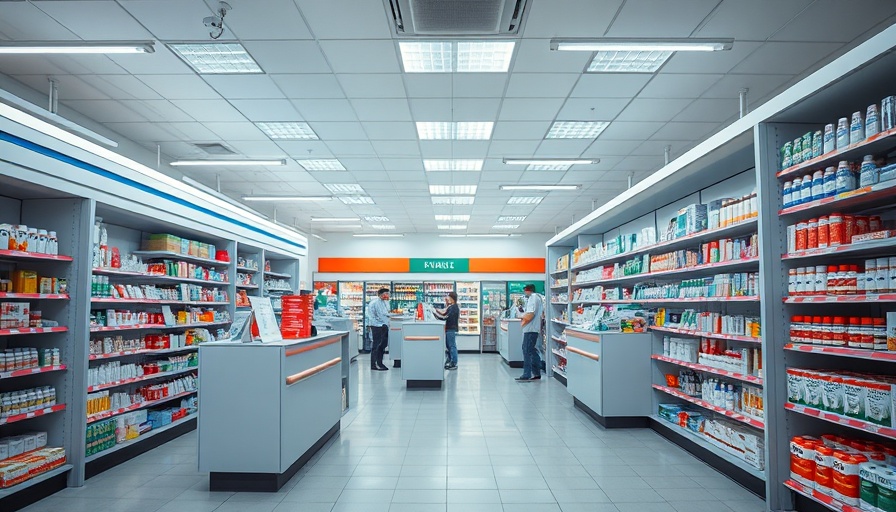 Modern grocery store pharmacy interior with service counters.