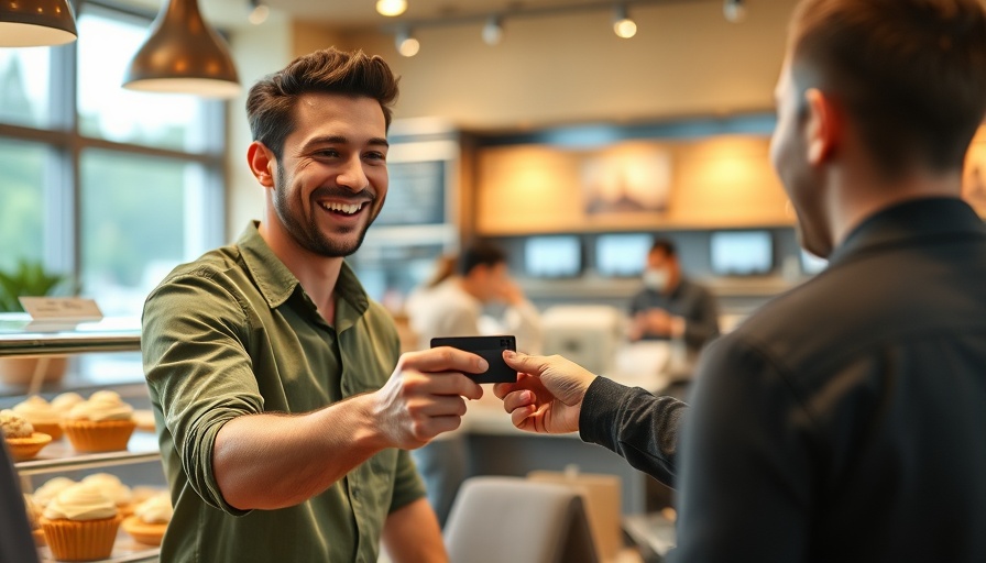Smiling man using card at cafe, best USAA credit cards for military members.