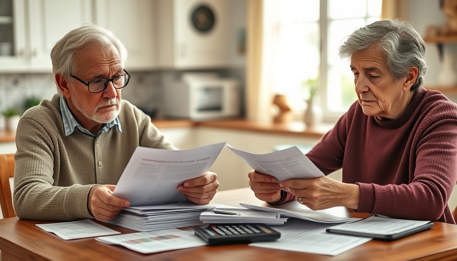 Elderly couple reviews finances, highlighting retirement savings mistakes.