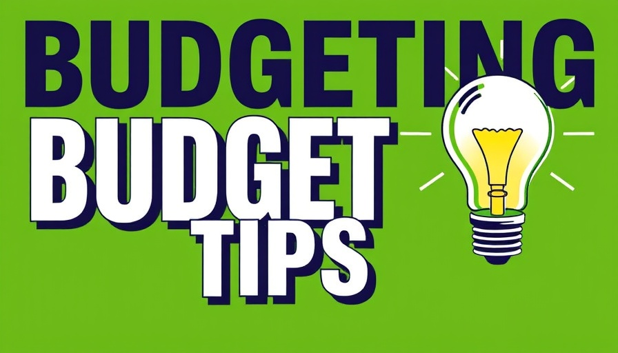 Bold 'Budgeting Tips' graphic with a lightbulb on green background.