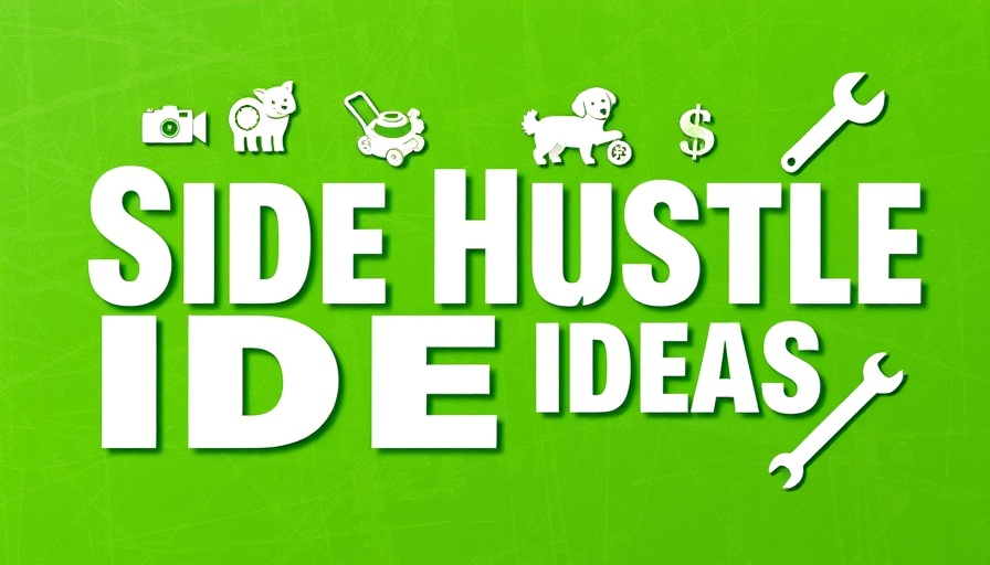 Graphic illustration of side hustle ideas with icons on green background.