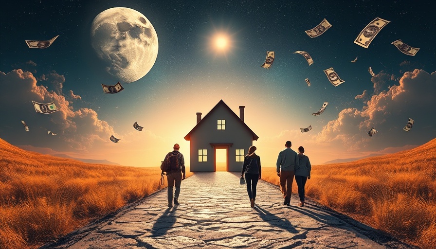 Surreal couple budgeting scene with celestial backdrop