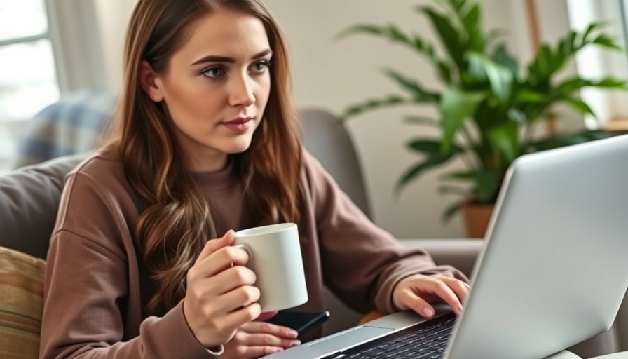 Woman earning money with TopSurveys on a laptop at home in pajamas.