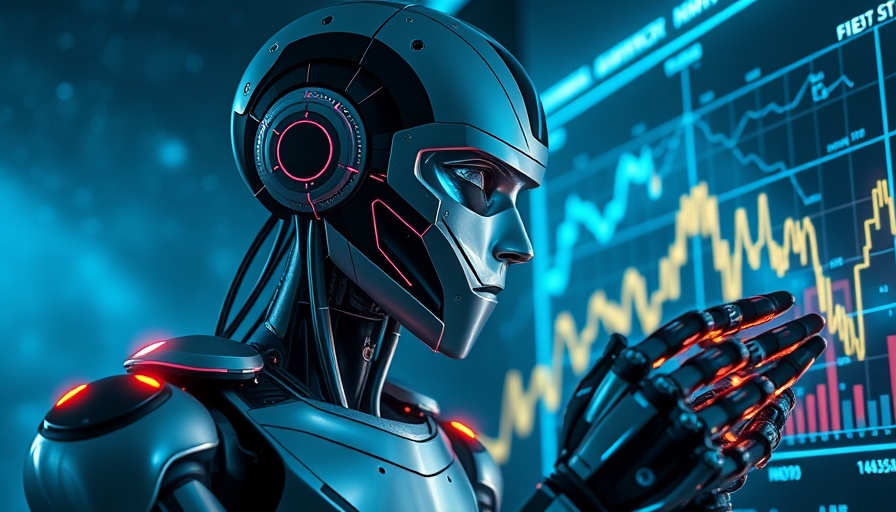 AI financial advisors interacting with digital graphs in futuristic space