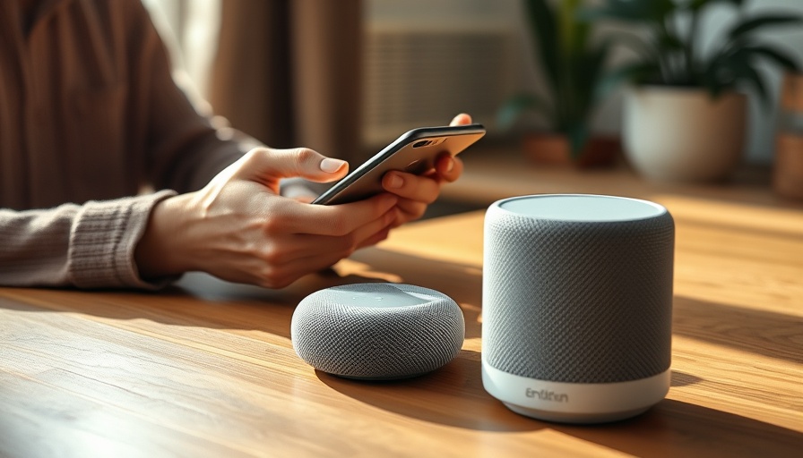 Smart home gadgets 2025 with smartphone and smart speaker on table.