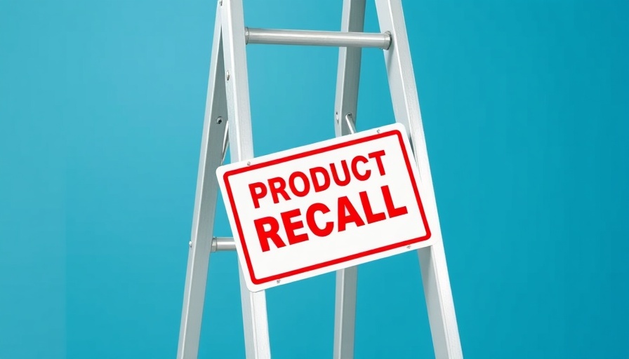 Werner Ladder Recall sign on A-frame ladder, blue backdrop.