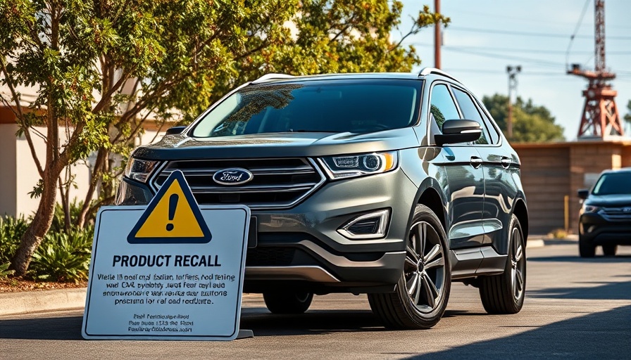 Ford SUV with product recall notice on urban street