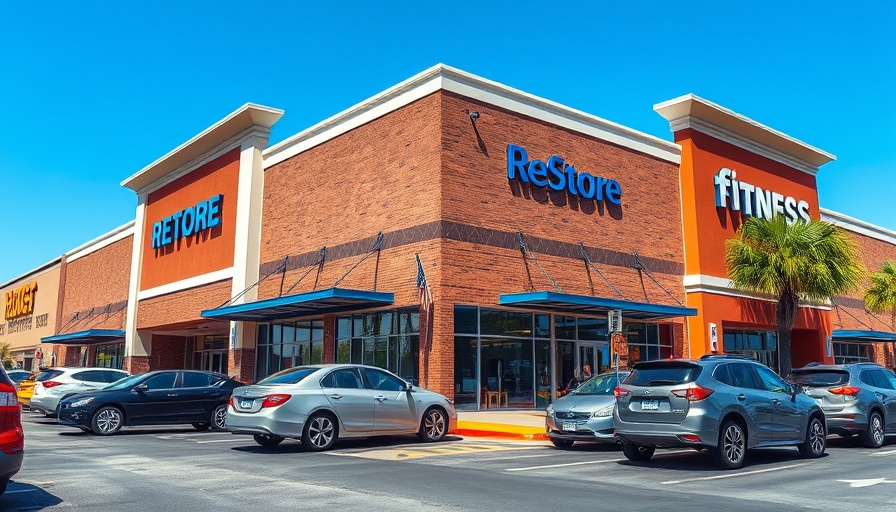 Commercial building with ReStore and parking lot for affordable home improvement.