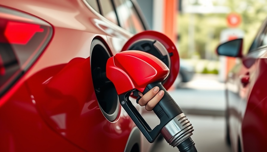 Close-up of refueling a red car, showcasing gas rewards programs.