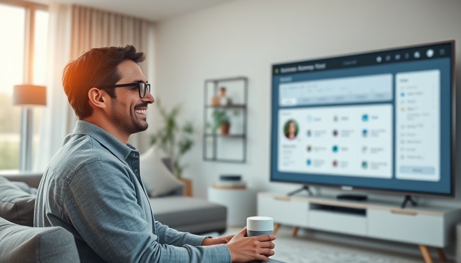 Smart living room with Google Home automation editor interface.