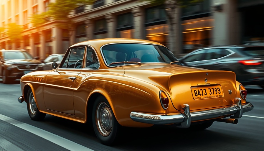 Classic golden car driving smoothly on road; tips on how to maintain a car.
