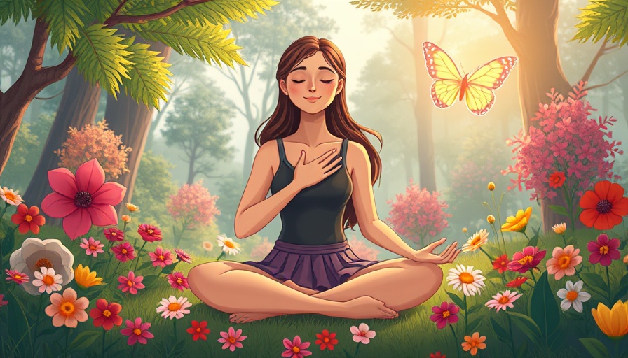 Serene woman practicing self-care routine in tranquil forest.