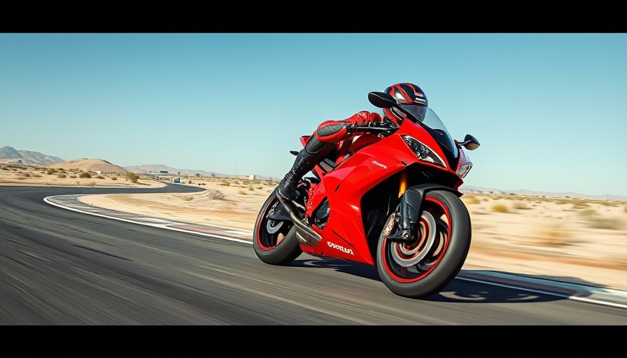 Midweight motorcycle racing on track with leaning rider