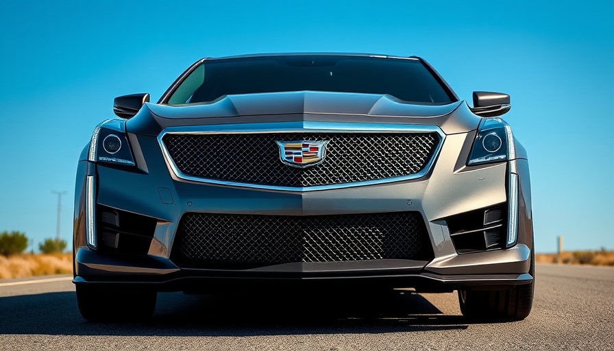Low-angle view of Cadillac CTS-V performance sedan on open road.