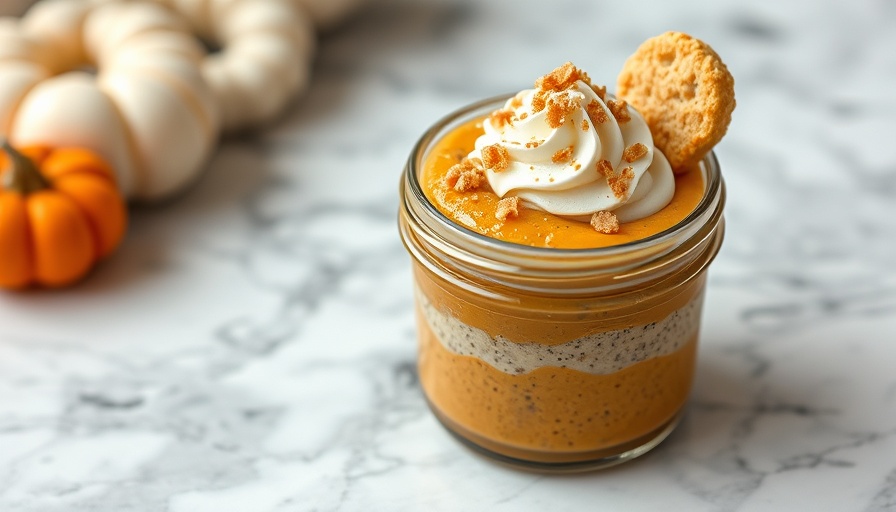 Pumpkin chia pudding with whipped cream, high protein snack.