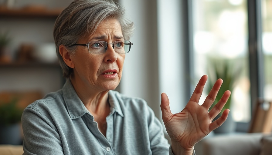 Concerned woman discussing seed oil dangers indoors.