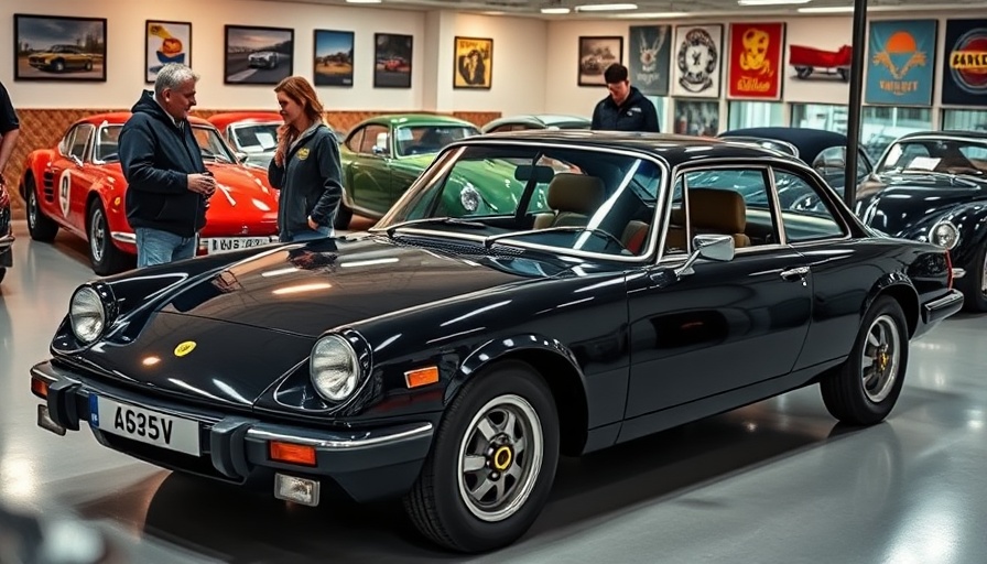 Discussion around a sleek black Lotus Carlton in an automotive museum setting, related to maintenance tips.