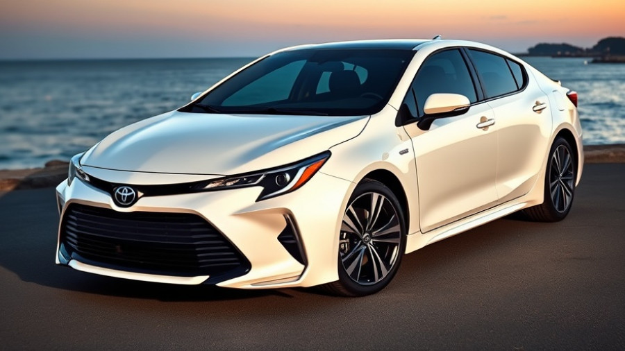 Toyota sedan parked at sunset by the coast.