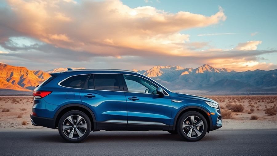 Sleek blue SUV in desert landscape at sunset, best cars 2024.
